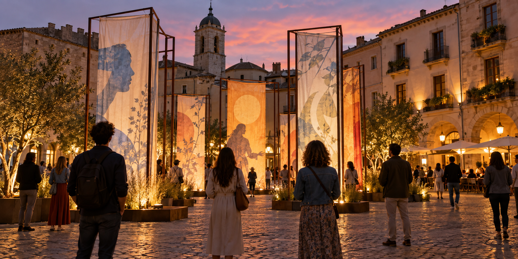AI-generated conceptual illustration of a fictional European cultural gathering at dusk.