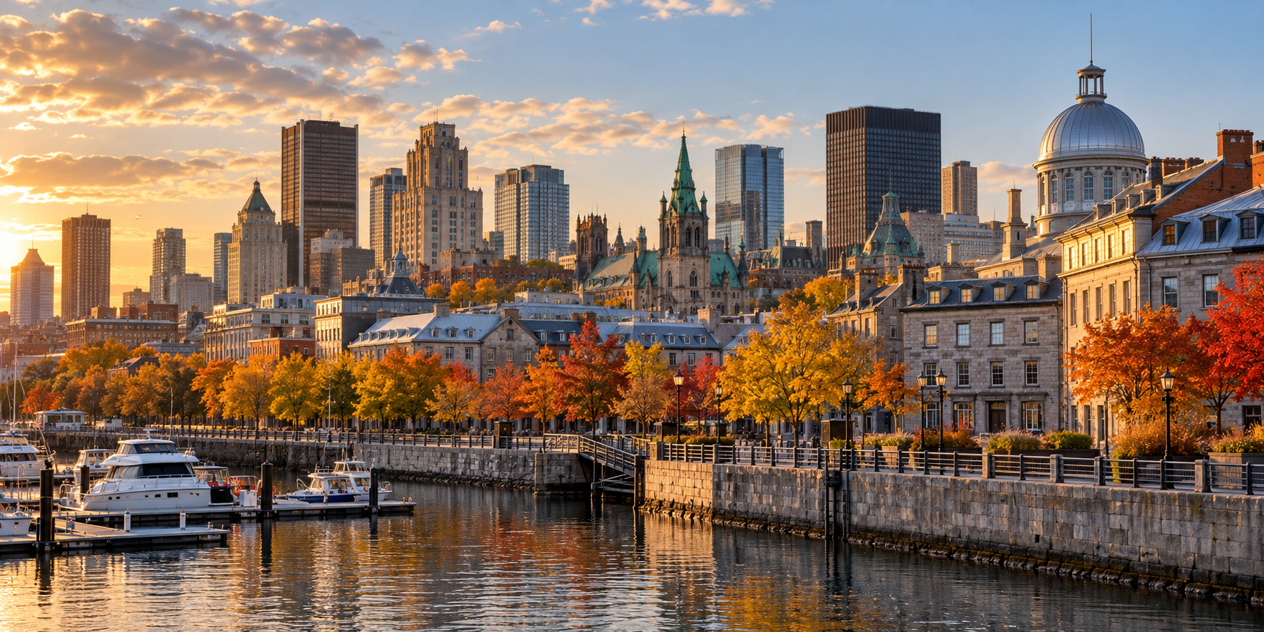 AI-generated illustrative view of Montréal, Canada, in autumn