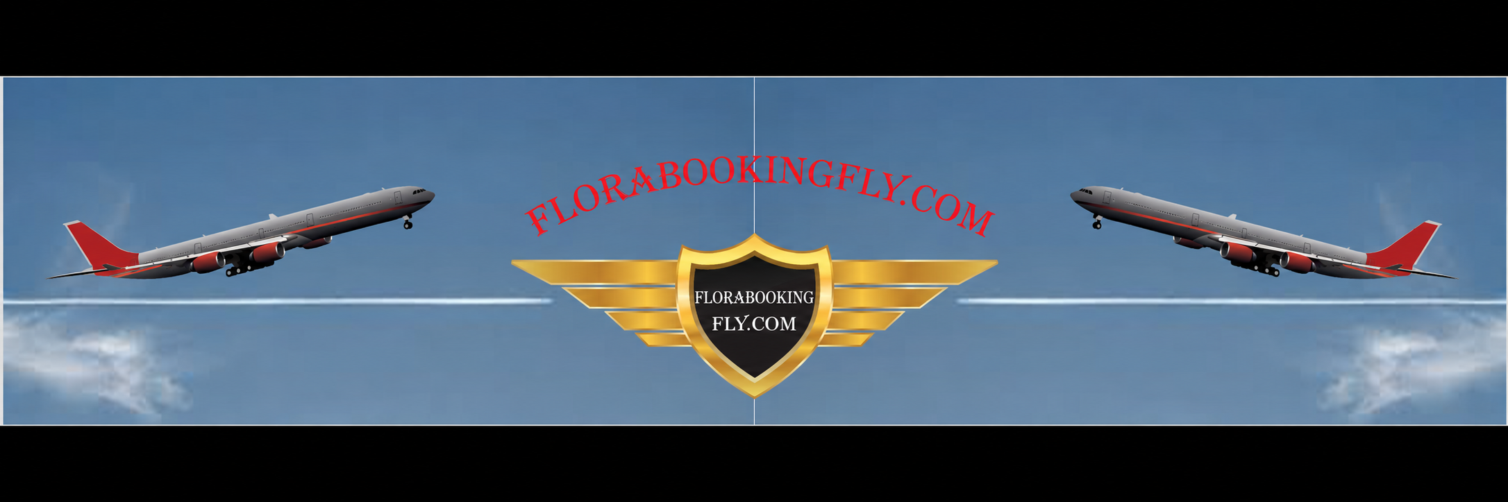 FLORABOOKINGFLY.COM gold winged shield with two airplanes