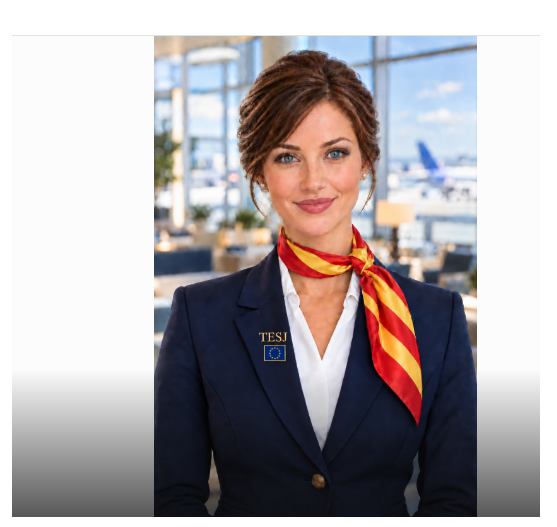Female TESJ travel presenter wearing a red and yellow Spanish scarf
